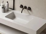 Plan vasque lavabo sur mesure : L 120 à 201 x P 40 à 51 cm, finition lisse mate, Anti bactérien, résine Solid Surface Akrytan® teinté dans la masse, Livraison Offerte.